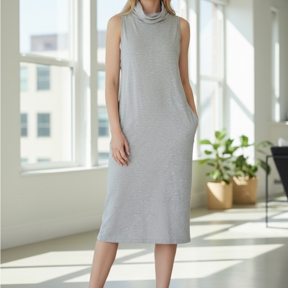 Eileen Fisher Tencel® Cowl-Neck gray shift casual dress XL